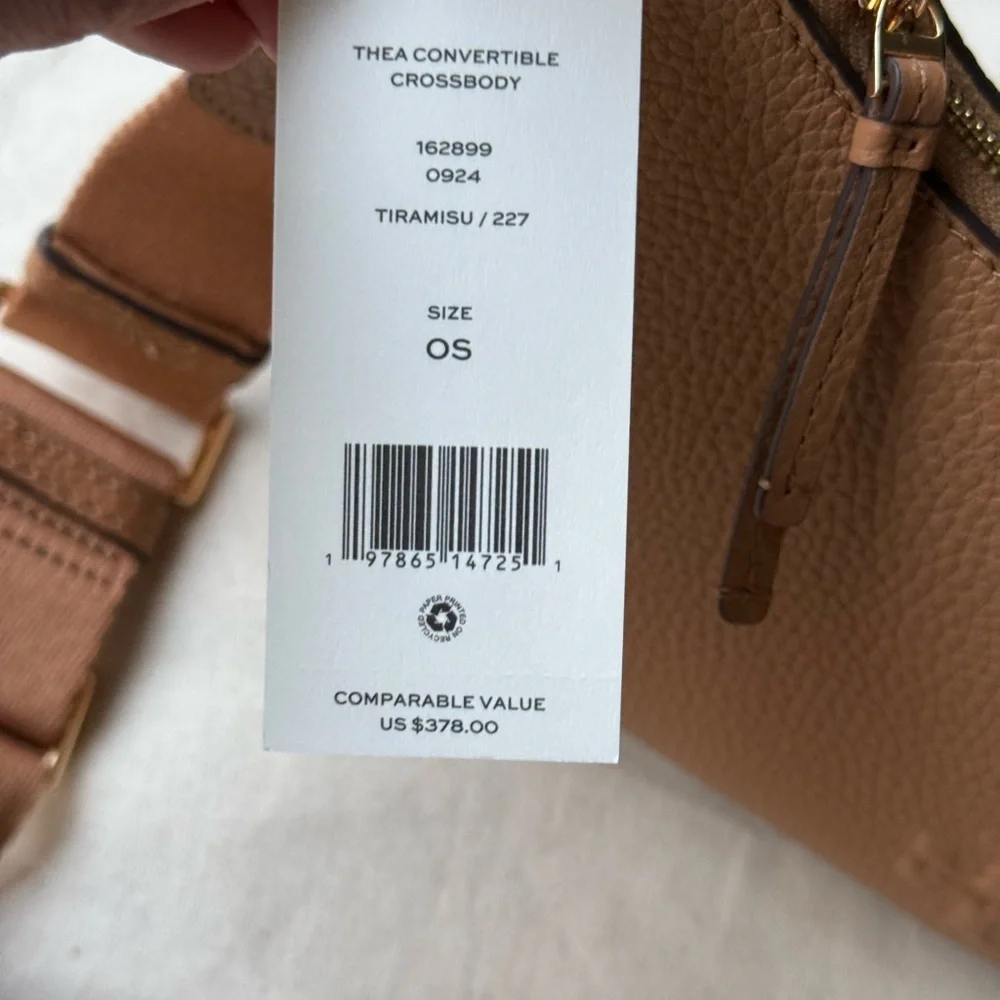 New ToryBurch THEA CONVERTIBLE CROSSBODY TIRAMISU 2 straps